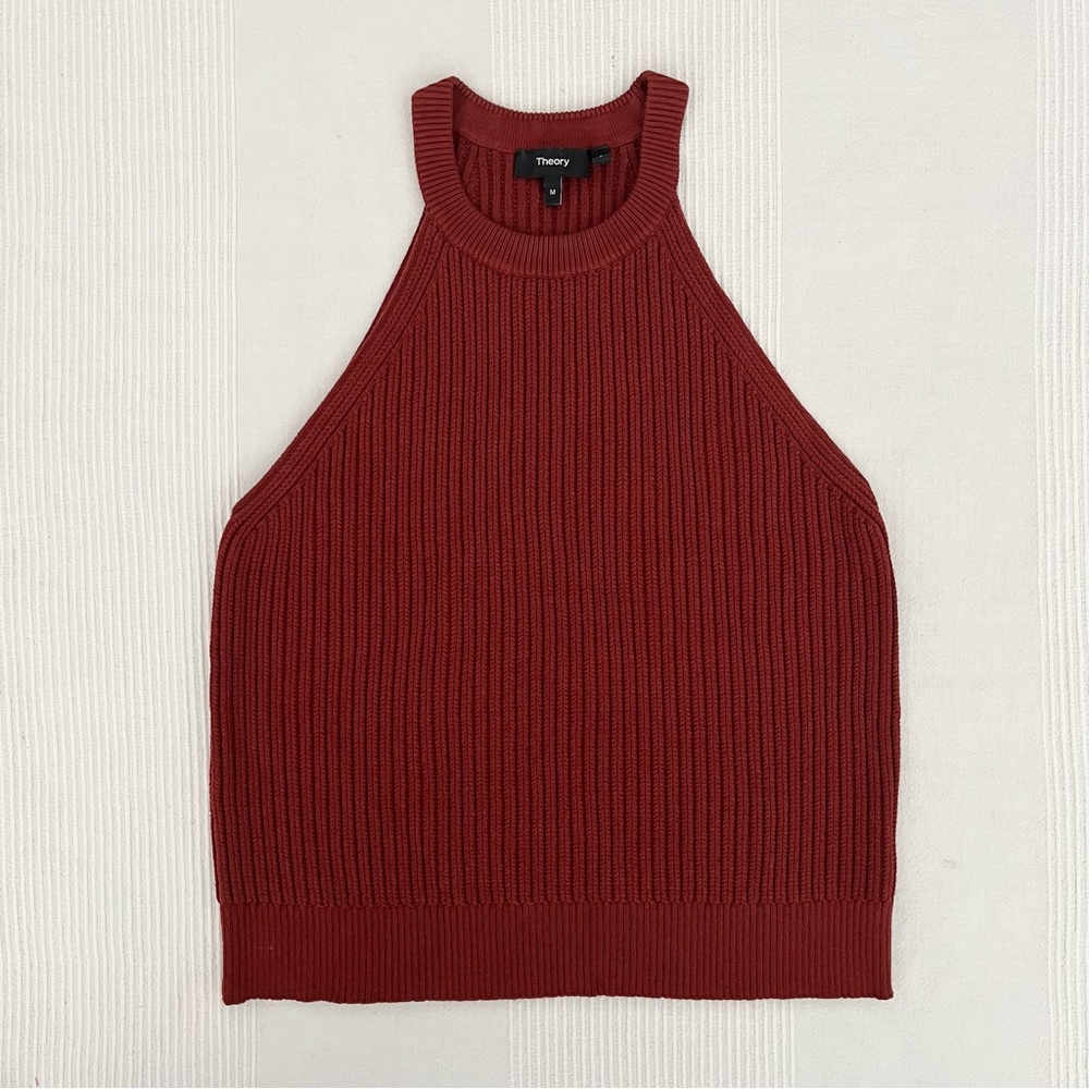 Theory Women's Knit Halter Tank Top Size M Rust Orange Chunky Minimalist Sexy